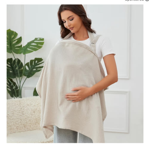 Muslin Nursing Cover for Breastfeeding, Breathable 100% Cotton Privacy Nursing Covers with Rigid Hoop for Mother Nursing Apron, Soft Arch Neckline Nursing Apron (Summer Wheat)