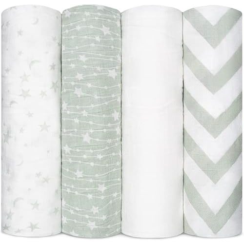 Comfy Cubs Muslin Swaddle Blankets Neutral Receiving Blanket Swaddling, Wrap for Boys and Girls, Baby Essentials, Registry & Gift (Green)