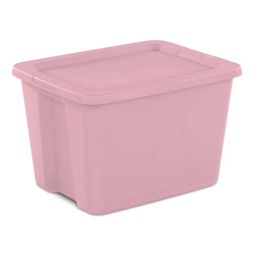 Sterilite Large Storage Bin, 18 Gallon Plastic Storage Container with Snap-On Lid, Light Pink