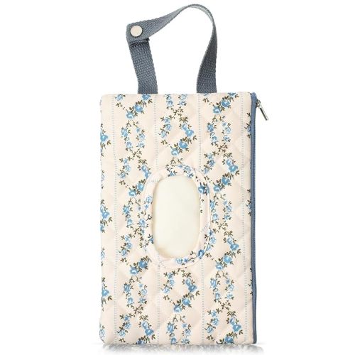 1 Pcs Quilted Diaper and Wipes Pouch Portable Hanging Floral Wet Wipe Bag Diaper Bag Reusable Wipes Pouch for for Stroller Car Travel Infant Diapering Organizer (Beige Floral)