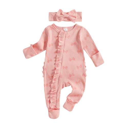 Bangyeer Baby Girl Newborn Clothes Fall Winter Hospital Coming Home Outfit Bow Long Sleeve Romper Zipper Jumpsuit