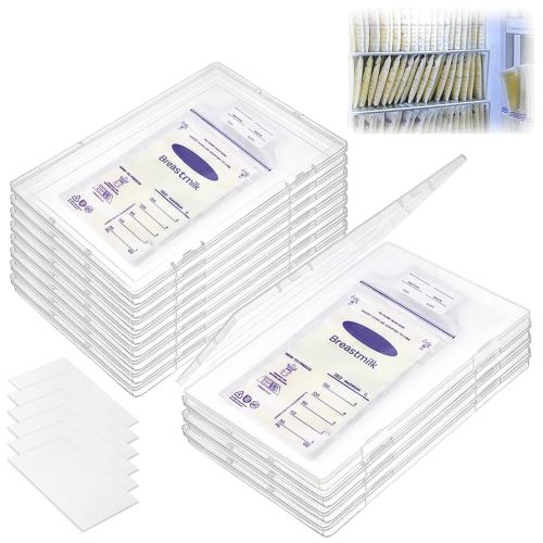 12 Pack Freeze Flat Breast Milk Bags Storage Organizer Tray, Freezer-Friendly Breastmilk Storage Containers Fits 2-6oz Bags, Breastfeeding Bags Organization 7.5x5.1x0.7in