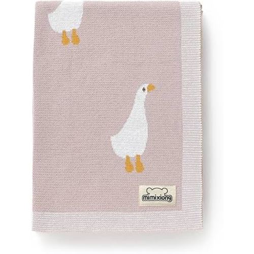 mimixiong Baby Blanket Knit Receiving Boys Girls Blanket Soft Cotton Neutral Blanke for Swaddle Crib Stroller with Cute Goose