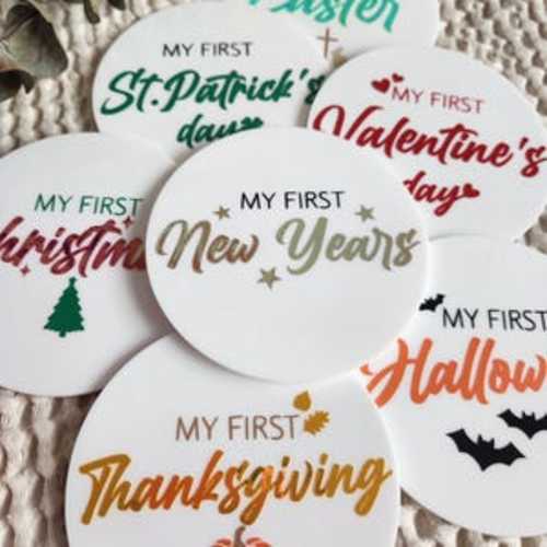 Baby's First Holidays V1 Acrylic Discs | Holographic Holiday Discs | Baby's First Holidays | Baby Photos | Baby Shower Gift | New Baby Gift- MontiBeloDesigns