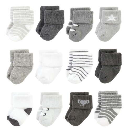 Hudson Baby Infant Boy Cotton Rich Newborn and Terry Socks, Modern Elephant, 0-6 Months