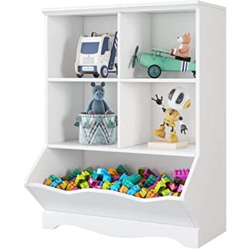 HORSTORS Toy Storage Organizer, Kids Bookshelves with Bookcase Footboard, 5 Cubby Toy Storage Cabinet, Children Toy Shelf Display Storage Rack Organizers for Playing Room,Reading Nook, White