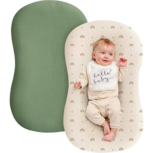 Muslin Baby Lounger Cover - 2 Pack Organic Cotton Baby Pillow Lounger Cover for Newborn - Soft and Breathable Infant Pillow Lounger Cover - Covers Only