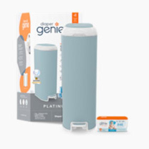 Diaper Genie | Platinum Stainless Steel Diaper Pail with Easy Roll Refill Bags - Glacial Blue