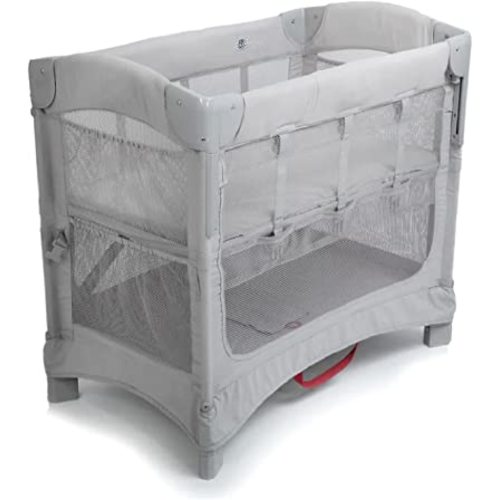 Arm’s Reach Mini Ezee 2 in 1 Co-Sleeper Bedside Bassinet with Mesh Side Panels, Side Pockets, and Bottom Storage, Gray