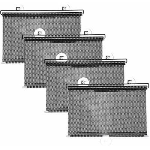 HARFINGTON 4pcs 26"x 16" Retractable Sun Shade, Car Side Window Shades Roller Sunshade with Suction Cups for Cars House Office, Block Rays Glare and Heat, Black