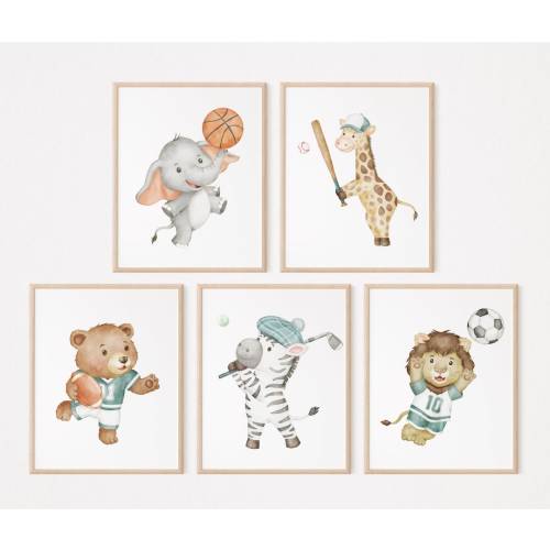 Sports nursery decor, Animal nursery, Animals Sport, Baby boy sports nursery, Safari nursery, basketball, baseball, football, Boy Nursery