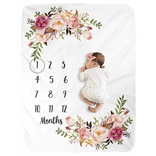 BUTTZO Milestone Blanket - Girl & Boy Baby Blankets, Large, Fleece, Monthly, Shower Gifts