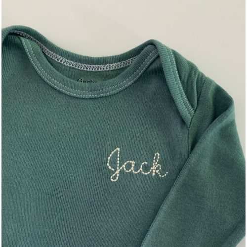 Hand Dyed Dark Sage Green Baby ONESIES® Brand Bodysuit, Long Sleeve Personalized Baby Bodysuit, Vintage Embroidered Baby Bodysuit - Etsy