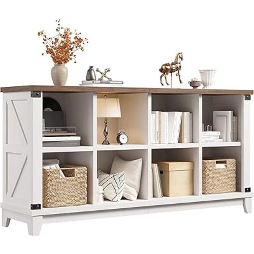 EnHomee 8 Cube Storage Organizer, White Book Shelf with Storage, Cube Shelf for Bedroom and Home Office