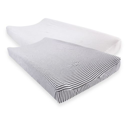 Touched By Nature Baby Organic Cotton Changing Pad Cover, White Heather Charcoal, One Size