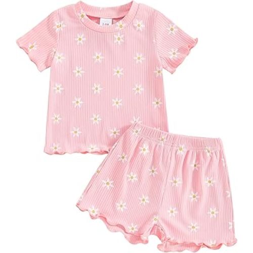 Engofs Toddler Baby Girl Clothes Summer Outfits Short Sleeve Floral Print T-shirt Shorts 2Pcs Set