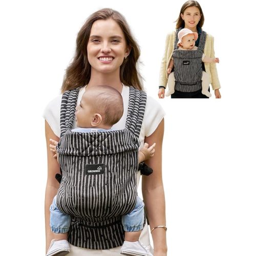 GROWNSY Baby Carrier Newborn to Toddler, Lightweight Ergonomic 7-44 lbs Newborn Carrier with Head Support, Easy to Wear Hands Free Infant Carrier for 0-36 Months, Black Flow Stripe