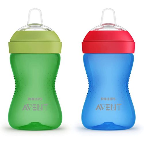 Philips Avent My Grippy Spout Sippy Cup with Soft Spout and Leak-Proof Design, Blue/Green, 10oz, 2pk, SCF801/21
