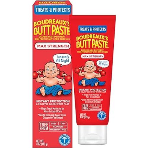 Boudreaux's Butt Paste Maximum Strength Diaper Rash Cream, Ointment for Baby, 4 oz Tube