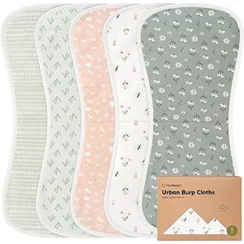 Organic Burp Cloths for Baby Boys and Girls - 5-Pack Super Absorbent Burping Cloth, Burp Clothes, Soft & Plush Newborn Towel, Milk Spit Up Rags, Burpy Cloth Bib for Unisex, Burping Rags (Fleur)