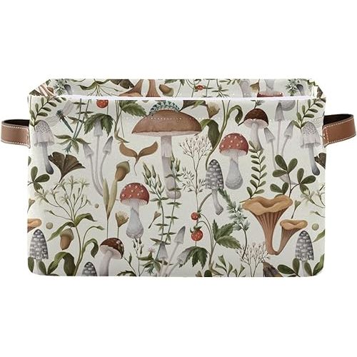 Mushrooms Berries Rectangle Storage Basket Collapsible Storage Bin for Nursery Toys Books Waterproof Baskets for Closet Shelves Bedroom Decor