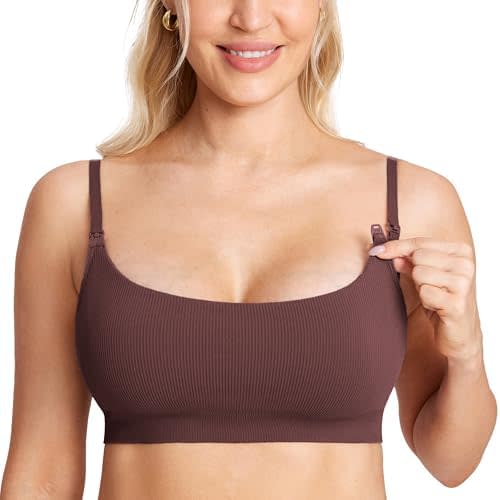 CALVENA Women's Seamless Ribbed Nursing Bras Wireless Sports Bra for Maternity Breastfeeding Comfort Sleep Bralettes