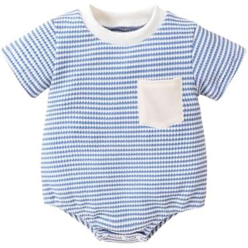 Baby Waffle Romper Short Sleeve Baby Boy Girl Bubble Romper Striped Oversized Bodysuit Infant Baby Summer Clothes