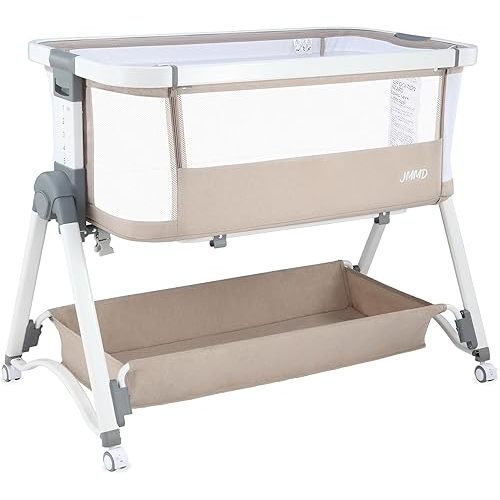 JMMD Baby Bassinet Bedside Sleeper, 3 in1 Baby Bassinet with 6 Levels Height Adjustable Side Sleeper Foldable and Portable Bedside Sleeper for Baby (Khaki)