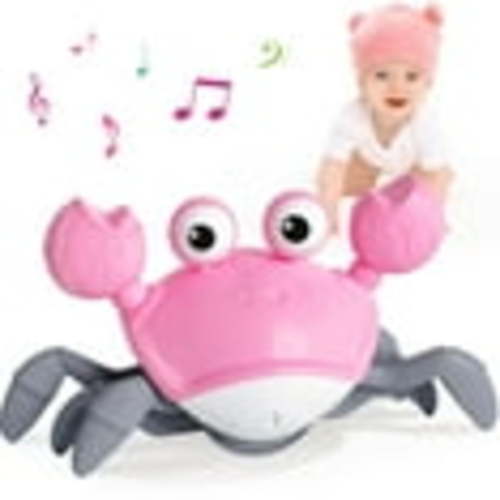 Pink Induction Crawling Crab with Music, Walking Dancing Crab Toy for Babies, Montessori Toy