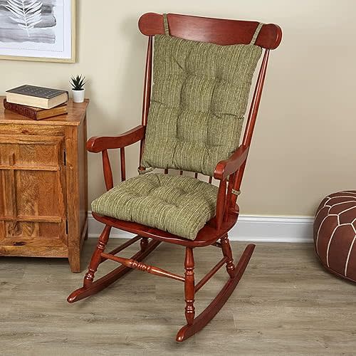 Klear Vu The Gripper Non-Slip Rocking Chair Cushion Set with Thick Padding, Includes Seat Pad & Back Pillow with Ties for Indoor Living Room Rocker, 17x17 Inches, 2 Piece Set, Jade