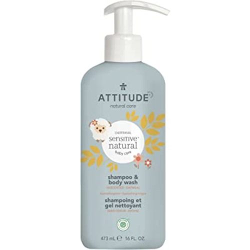ATTITUDE 2-in-1 Shampoo and Body Wash for Baby, EWG Verified, Hypoallergenic Plant- and Mineral-Based Ingredients, Vegan and Cruelty-Free Products for Sensitive Skin, Unscented, 16 Fl Oz