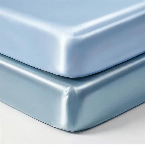 Baby Satin Crib Sheets Light Blue and Haze Blue