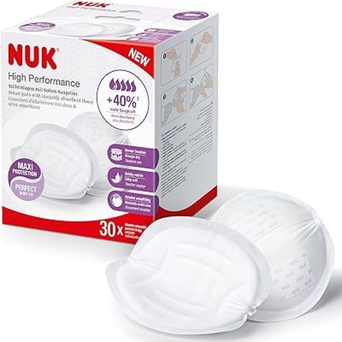 NUK High Performance Disposable Breast Pads, Nursing Pads for Breastfeeding,Instantly Absorbs Breast Milk, Individually Packed, 30 Count