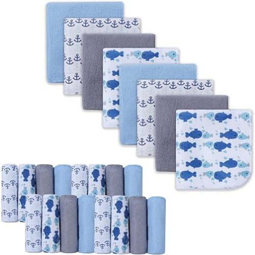 Baby Washcloths, 24Pack Baby Wash Cloths Extra Soft & Ultra Absorbent, Baby Towels and Washcloths Face Towel Unisex for Boys Girls Body, Washclothes Gentle on Sensitive Skin, 9x9 Whale & Anchor