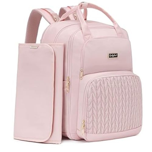 Extra Large Diaper Bag Backpack for 2 Kids Twins - Expandable Diaper Bag (30-38L) - Travel Baby Backpack with Changing Pad for Mom Dad (Quilted, Water Resistant, Pink)