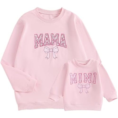 ZAXARRA Mommy and Me Matching Outfits Long Sleeve Crewneck Pullover Tops Mama Sweatshirt Mama and Mini Clothes