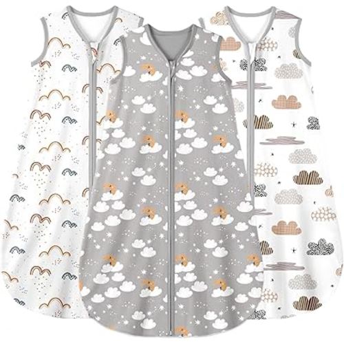 Yoofoss Baby Sleep Sack 0-6 Months Wearable Blanket for Babies 100% Cotton 2-Way Zipper TOG 0.5 Toddler Sleeping Sack 3 Pack, Comfy Lightweight Sleep Sacks