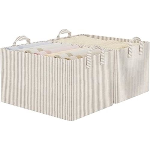 StorageWorks Closet Storage Bins, Khaki and Beige Stripes, 45L, 2-Pack