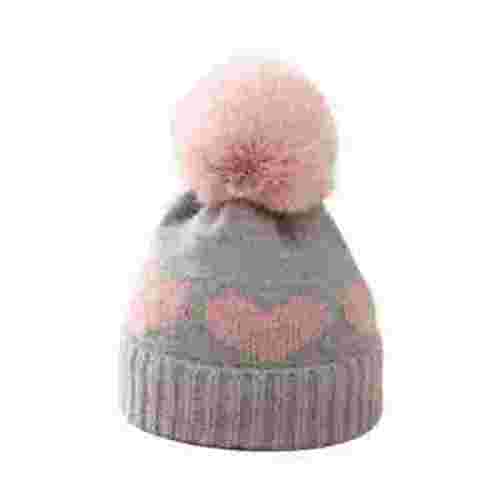Lovskoo 2024 0-12 Months Winter Knit Newborn Baby Hat Twist Warm Beanie for Boys Girls Infant Toddler Baby Beanie With Pompom Gray