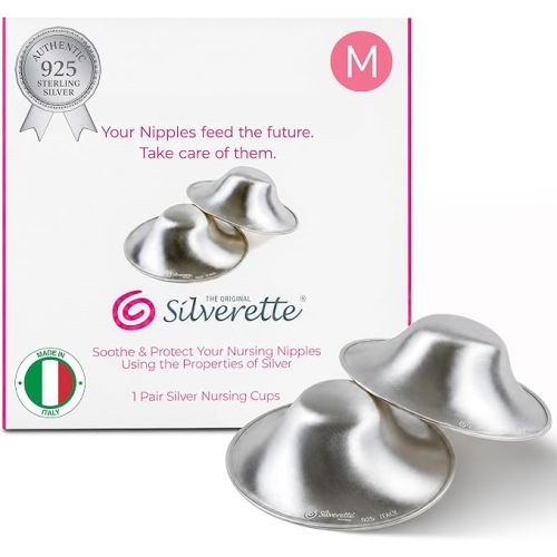 Silverette® The Original Silver Nursing Cups, Nipple Covers for Breastfeeding Essentials, Pure 925 Silver Nipple Shields