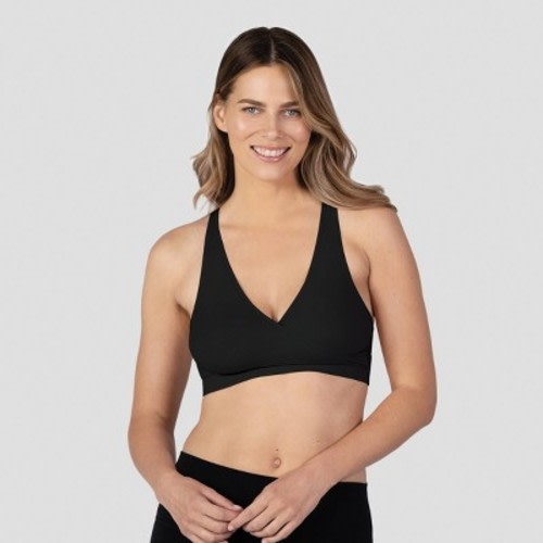 bravado! Basics Women's Crossover Nursing Sleep Bra - Black L: Seamless Racerback, V Neck, Maternity Bralette