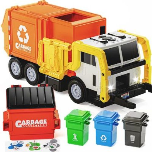 Garbage Truck Set, 16" Large Trash Truck Toys for Boys with Trash Can Lifter and Dumping Function, Toy Truck Birthday Gift for Boy Age 2-7 Years Old