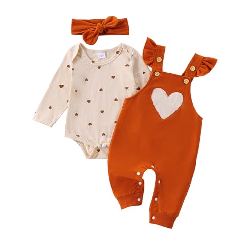 Ysfanwuxi Newborn Baby Girl Clothes Rib Knit Long Sleeve Heart Print Romper Pants Neutral Infant Winter 3PCS Outfits 0-18M
