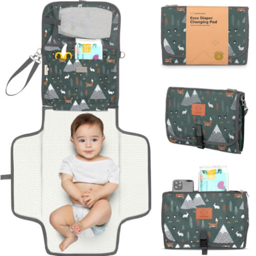 KeaBabies Portable Diaper Changing Pad - Large Waterproof Baby Changing Mat, Compact Travel Diaper Clutch, Functional Pockets Fit Newborn Essentials, Wipeable & Padded Baby Changer (Woods)