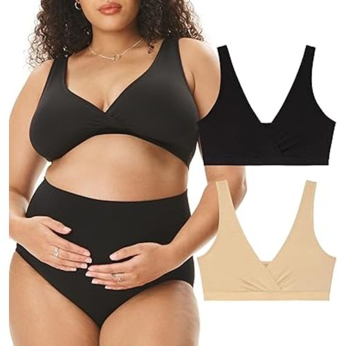Motherhood Maternity Women's Soft Cotton Spandex Wrap Front Maternity & Nursing Sleep Bralette Bra, size Large