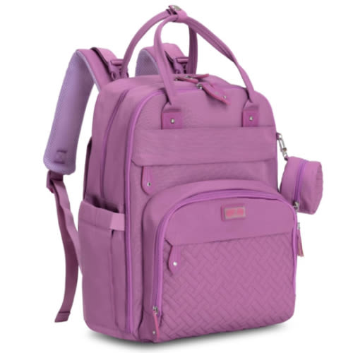 BabbleRoo Diaper Bag Backpack - Baby Essentials Travel Tote - Multi Function Waterproof Diaper Bag, Travel Essentials Baby Bag with Changing Pad, Stroller Straps & Pacifier Case - Unisex, Purple