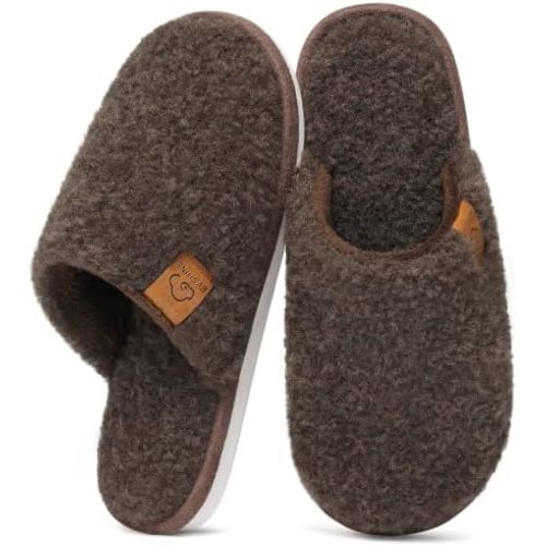 Evshine Women's Fuzzy Slip-on Slippers Comfy Lightweight Indoor House Scuff Slippers Closed Toe Soft Memory Foam Shoes