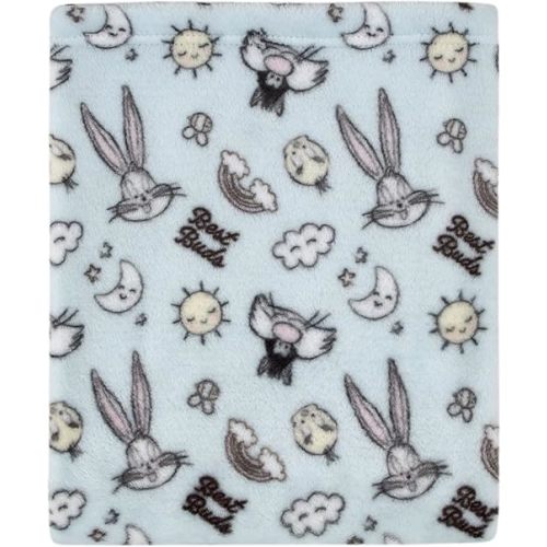 Warner Brothers Looney Tunes Best Buds Pastel Blue, Yellow, and White Bugs Bunny, Tweety, and Sylvester The Cat Super Soft Baby Blanket