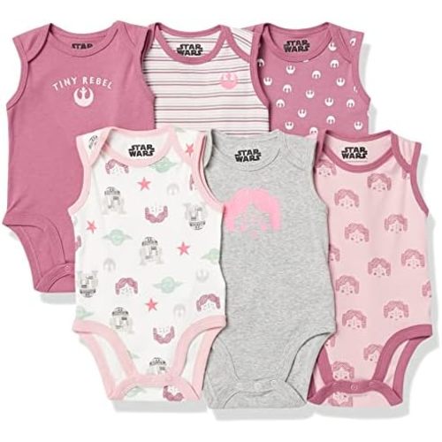 Amazon Essentials Disney | Star Wars | Princess Baby Girls' Sleeveless Bodysuits, Pack of 6
