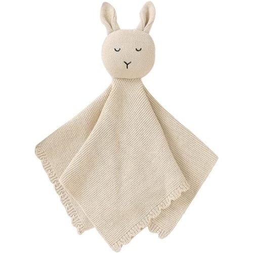 LAWKUL Baby Lovey Knit Cotton Babe Security Blanket Bunny Comforter Blankie Adorable Soft Newborns Lovies for Boy Girl Beige